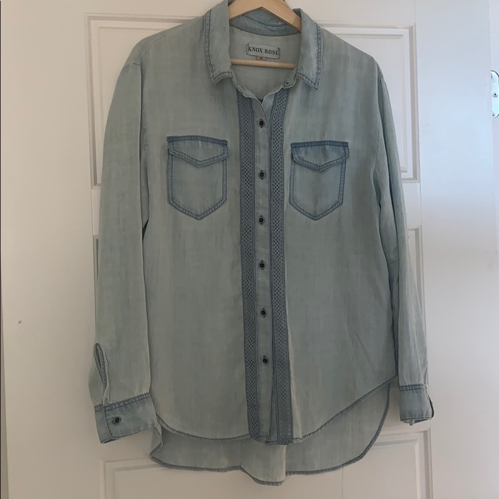 Knox Rose Denim and Lace Button Up